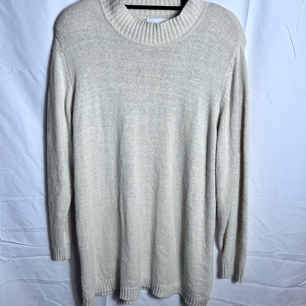 Silk Liz & Me Women’s Off-White Crewneck Sweater 2X Minimalist Comfort Norm-core